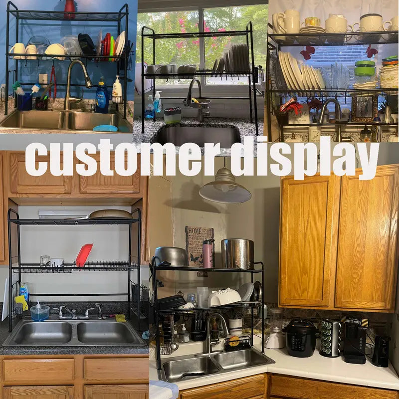 Over Sink Dish Drying Rack – 1/2 Tier Large Capacity Kitchen Organizer with Utensil Holder, Space-Saving Countertop Dish Drainer