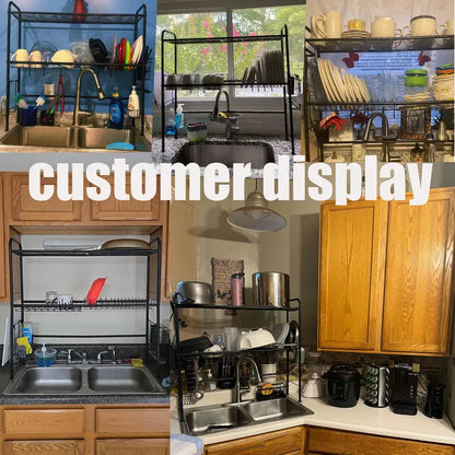 Over Sink Dish Drying Rack – 1/2 Tier Large Capacity Kitchen Organizer with Utensil Holder, Space-Saving Countertop Dish Drainer
