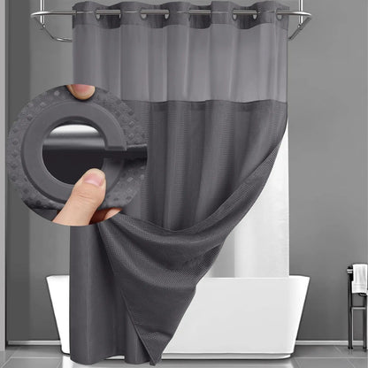 No Hook Shower Curtain with Snap-In Liner – Waterproof Double-Layer Hotel Style Fabric Curtain