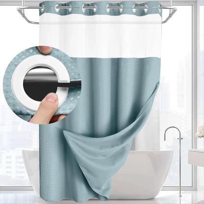 No Hook Shower Curtain with Snap-In Liner – Waterproof Double-Layer Hotel Style Fabric Curtain