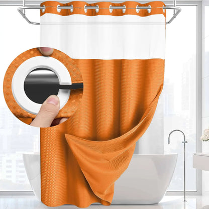 No Hook Shower Curtain with Snap-In Liner – Waterproof Double-Layer Hotel Style Fabric Curtain