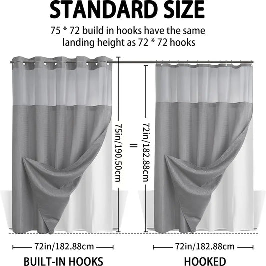 No Hook Shower Curtain with Snap-In Liner – Waterproof Double-Layer Hotel Style Fabric Curtain