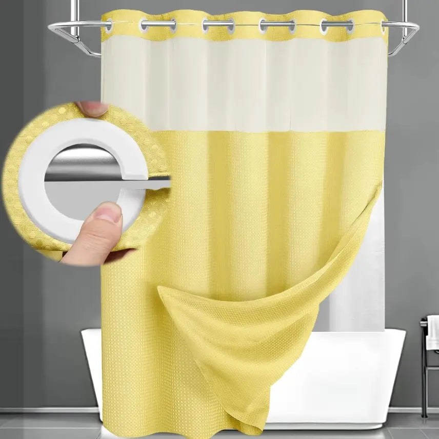 No Hook Shower Curtain with Snap-In Liner – Waterproof Double-Layer Hotel Style Fabric Curtain